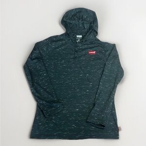 Levi’s Henley Hoodie with embroidered logo and tag. Grey heathered colour. Sz XL